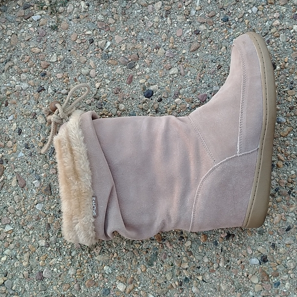 Skechers +3 nude suede leather slouch hidden wedge boots women's 7.5 - Picture 6 of 10